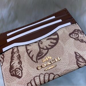 Coach Beige and Brown Shell Print Cardholder with Gold Logo